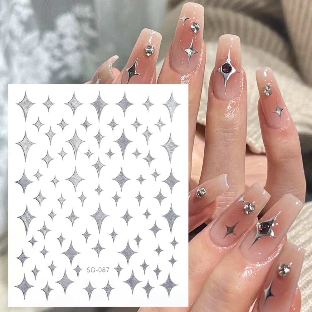 1pc Stiker Kuku Starmount Perak Sederhana Stiker Kuku Berujung Lima Modis Stiker Kuku 3D Nail Art Aplikasi Produk Dekorasi Kuku Untuk Wanita Dan Anak Perempuan