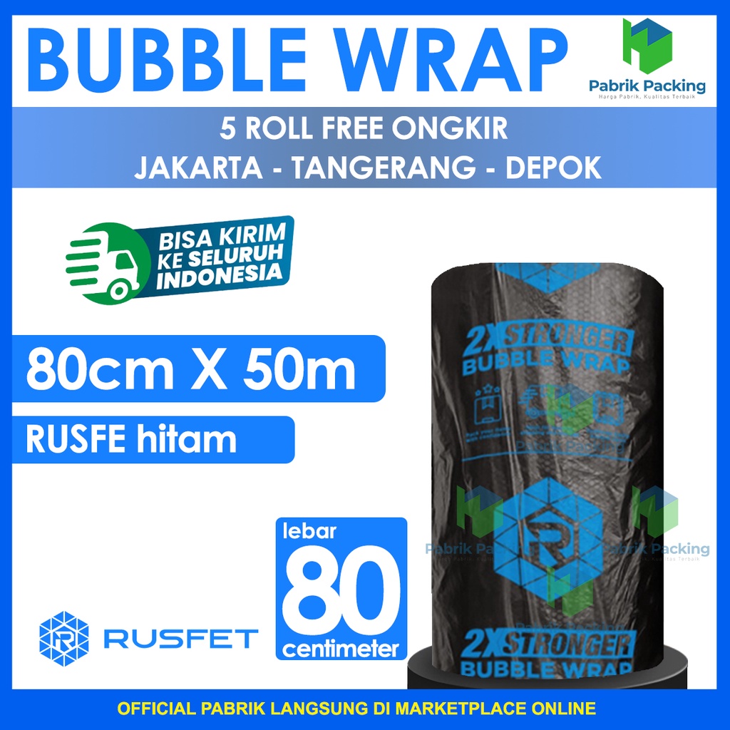 

Bubble Wrap Rusfet Hitam 80CM X 50M Tebal Plastik Bubblewrap Roll