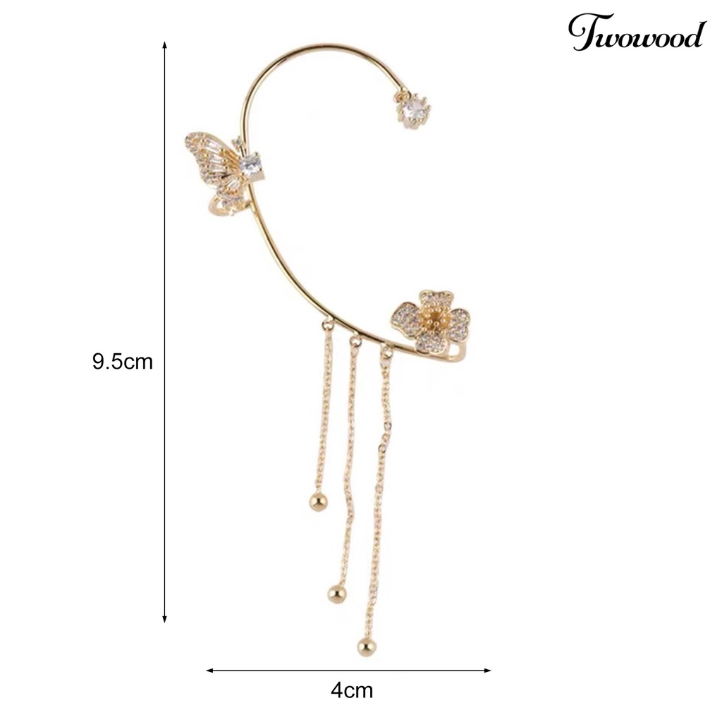 Twowood 1Pc Manset Telinga Mewah Temperamen Dekorasi Geometris Tinggi Gloss Berdandan Tanpa Tindik Shiny Cubic Zirconia Butterfly Ear Cuff Perhiasan Aksesoris