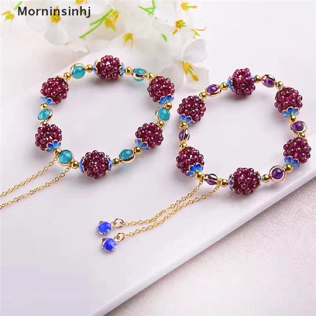 Mornin Gelang Etnik Batu Garnet Alami Delima Gelang Kristal Perhiasan Halus id