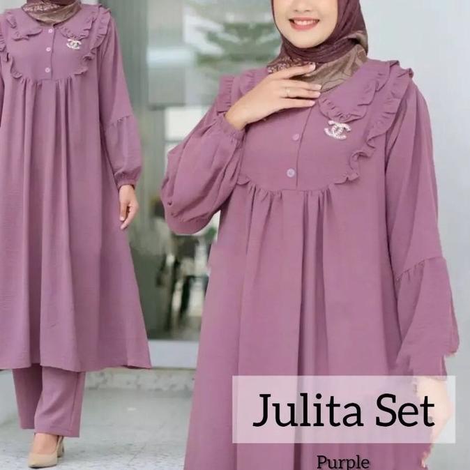 ✮ RAYON crinkle JUMBO julita - One Set Tunik Anggita bahan Rayon premium full kancing adem tali samp