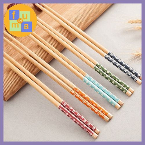 Sumpit Kayu Cantik Motif Bunga &amp; Hati - Sumpit Makan Elegan / Sumpit Bambu Panjang Motif Bunga Sumpit Makan Bamboo Chopsticks