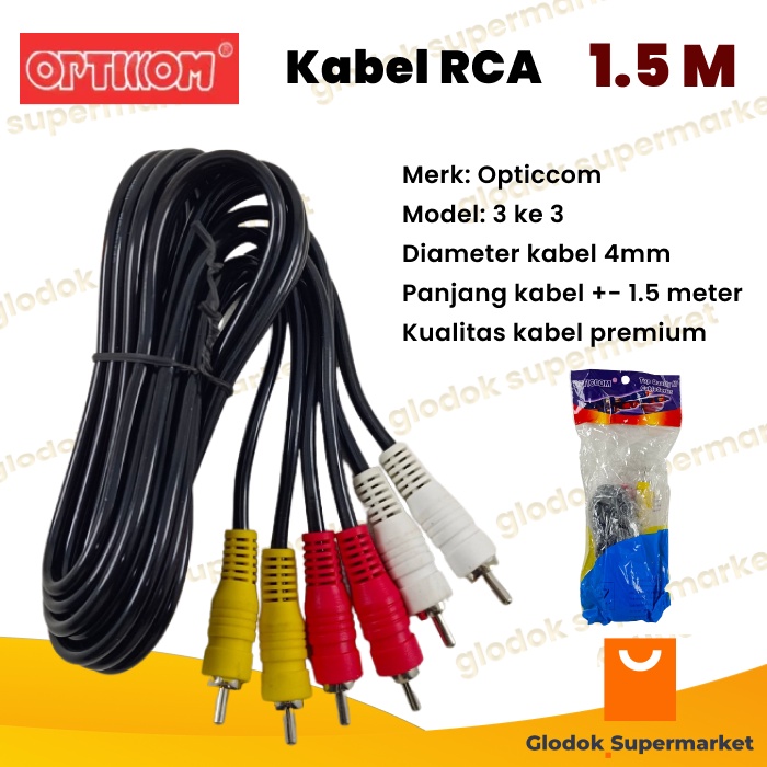 Kabel RCA 3 ke 3 Opticcom Premium Audio Video Speaker Aktif Jek 1.5m