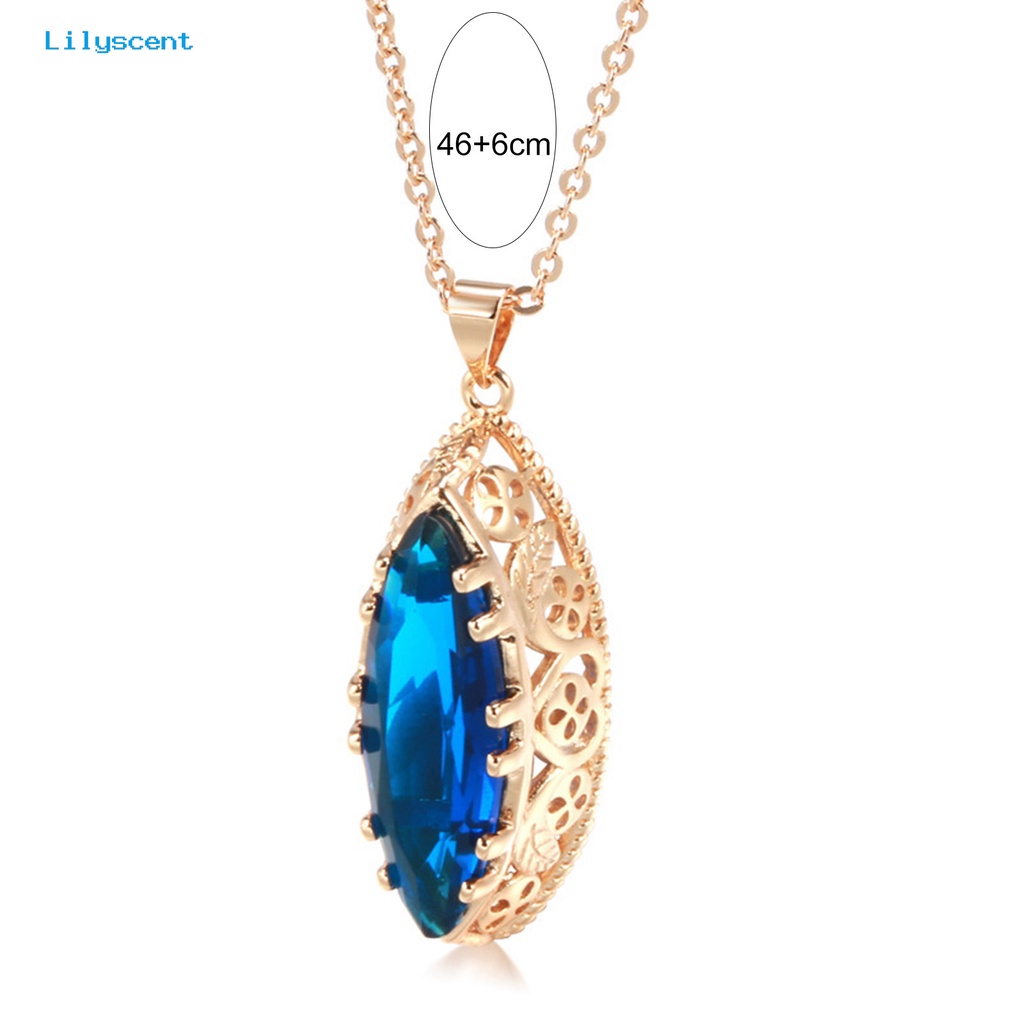 [LS] 1set Kalung Anting Set Vintage Elegan Hollow Oval Liontin Adjustable Bright Luster Hias Hadiah Pengantin Wanita Batu Permata Imitasi Menjuntai Kalung Anting Set Untuk Pesta