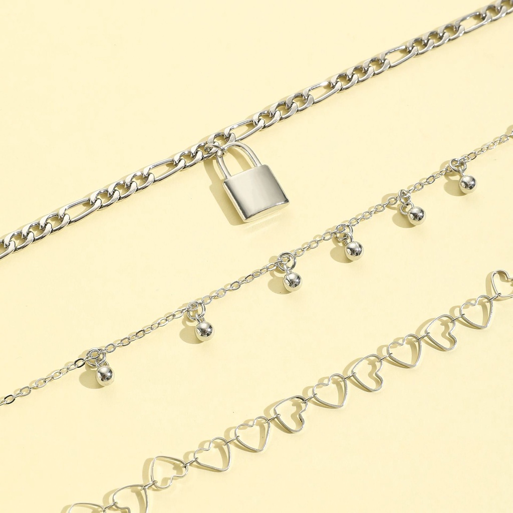 Gelang Kaki Sederhana, Kecil, Segar, Berbentuk Hati Jantung Hati Kreatif, Multi-layer Kunci Rantai Rumbai, Gelang Kaki Liontin