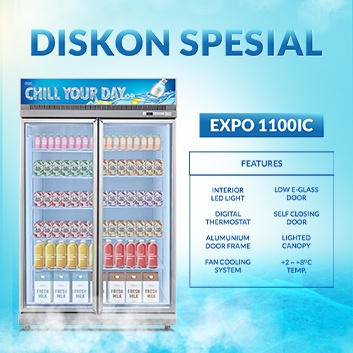 SHOWCASE 2 PINTU GEA 1.195 LITER EXPO-1100IC LEMARI PENDINGIN MINUMAN MAKANAN BUAH2AN JABODETABEK