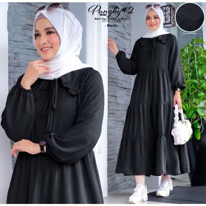 Pungky Midi Dress terbaru gamis bahan crinkle fashion muslim kekinian