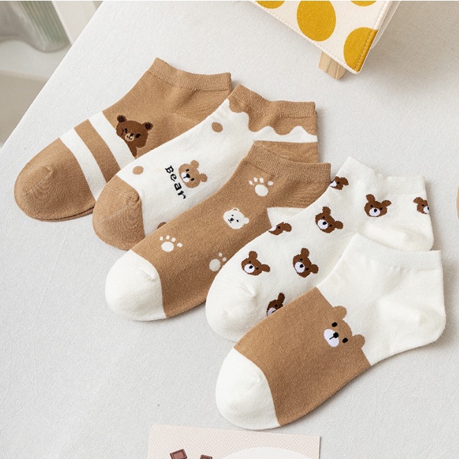 PA Kaos Kaki Wanita Korea Motif Beruang Coklat SS213 Kaos Kaki Pendek Bear Semata Kaki Socks Karakter Korean Fashion Ankle Socks Korean Model Simple Cute SS213