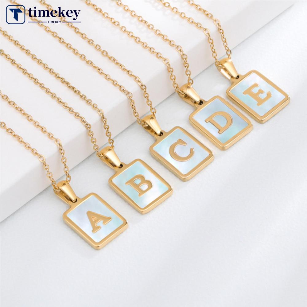 Timekey Stainless Steel Square Letter Necklace Fashion Kreatif Baja Titanium Huruf Liontin Kalung Wanita Perhiasan Aksesori B5I7