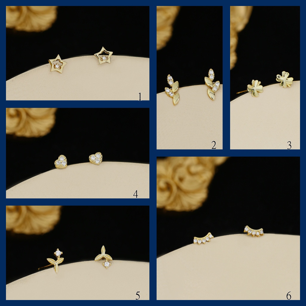 Goldkingdom Aksesoris Perhiasan Fashion Ready Stock Minimalis S925 Sterling Silver Lapis Emas Asli Kadar 375 Dengan Berlian Indah Cahaya Mewah Hadiah Pejantan Wanita