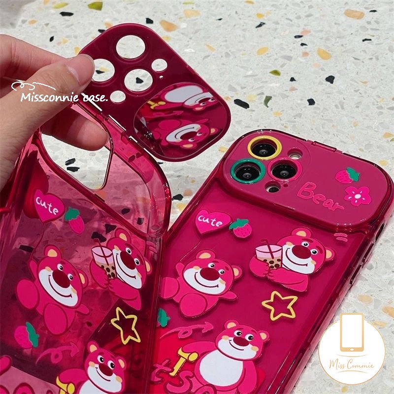 IPHONE Casing Cermin Make Up Flip Creative Rose Red Kompatibel Untuk Iphone7 8 Plus11 14 12 13 Pro MAX XR 14 Plus X XS MAX SE 2020 Beruang Strawberry Lucu Manyo Shockproof Soft Case