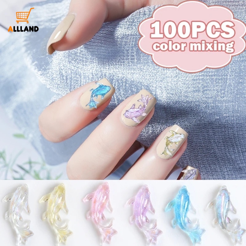 100 Pcs/Kotak Ikan Mas Resin Dekorasi Kuku/3D Aurora Warna Transparan Flatback Nail Beads/DIY Shiny Manicure Decal