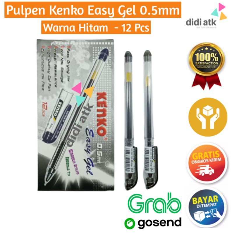 

Terlaris ✨ -Pulpen Kenko Easy Gel Hitam / Pen Jel / Pena Tinta 0.5mm 12 Pcs- 2.2.23