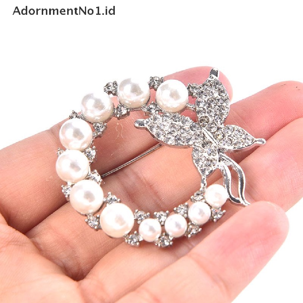 [AdornmentNo1] Bros Lingkaran Mutiara Dan Berlian Imitasi Untuk Baroque Trendy Elegan Butterfly Brooch [ID]