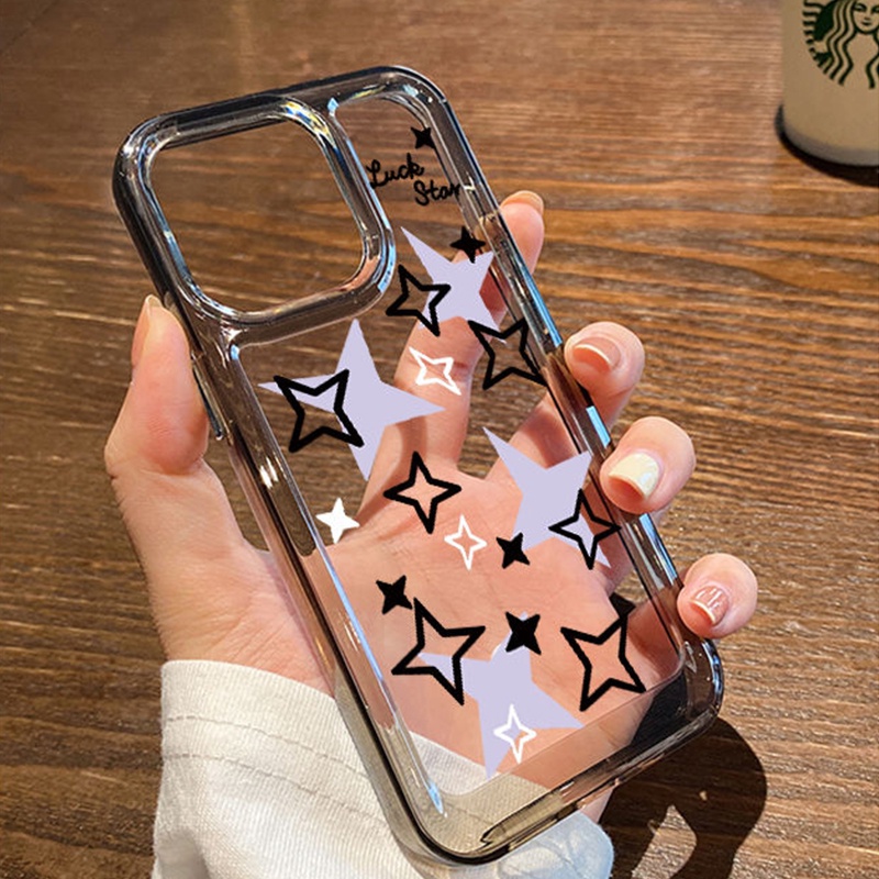 IPHONE Star Soft Phone Case Kompatibel Untuk Iphone14 11 13 12 Pro XS Max XR X8 7 6S Plus Casing Transparan TPU Silikon Shockproof Cover