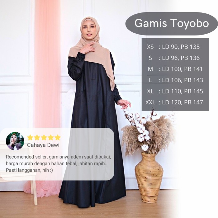 Baju Gamis Wanita Terbaru Murah Katun Toyobo Fodu - Hitam