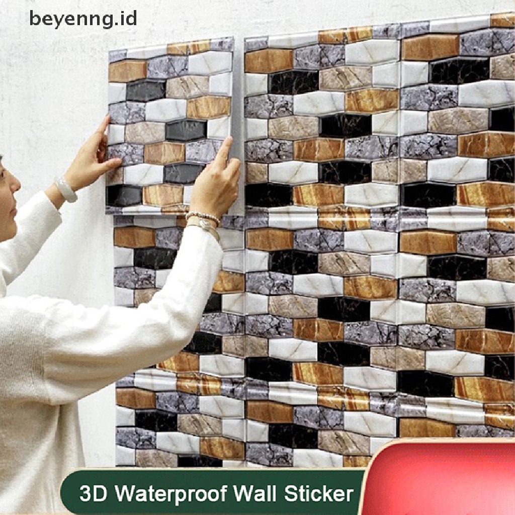 Beyen 3D Self-adhesive Tahan Air Bentuk Bata Stiker Dinding Kamar Mandi Dekorasi Rumah ID