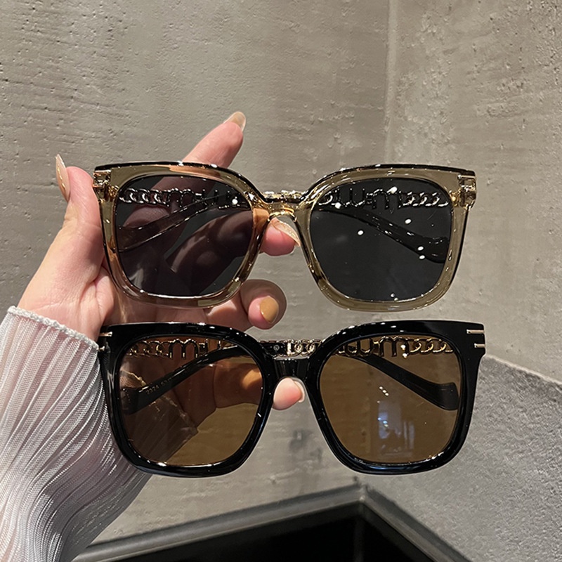 (YUZHU) Kacamata Candi Rantai Mode Baru Untuk Wanita Mode Barat Oversized Frame Square Sunglasses