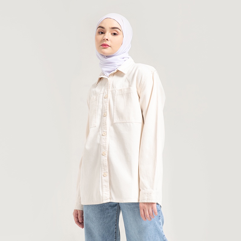 Greenlight Kemeja Polos Oversize Original LenganPanjang Cotton Katun Shirt Basic Wanita Putih 180122