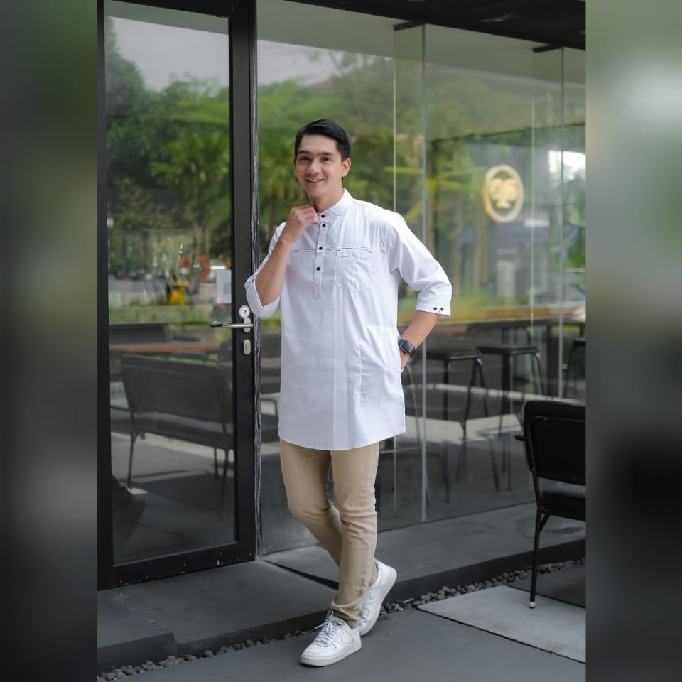 NESS baju muslim pria  lengan tiga perempat pakaian lebaran Koko Pakistan  dewasa premium terbaru 2023 SAKHA PUTIH