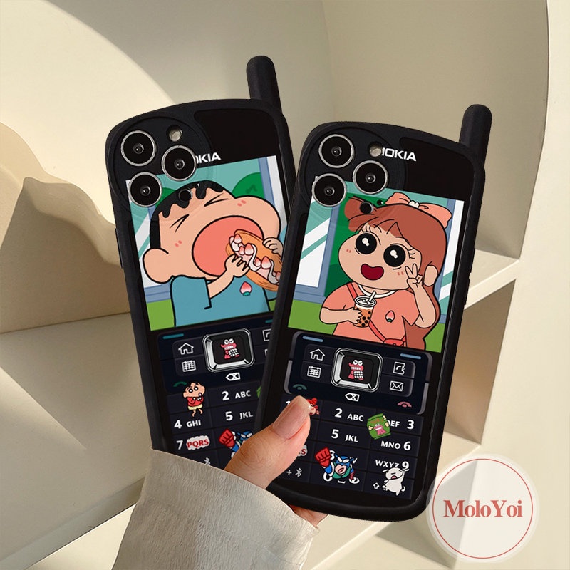 IPHONE Casing Bentuk Ponsel Kepribadian Retro Kompatibel Untuk Iphone11 13 14 12 Pro Max7 8 Plus XR X XS MAX Kreatif Kartun Crayon Shin-chan Sakurada Nene Soft Phone Cover