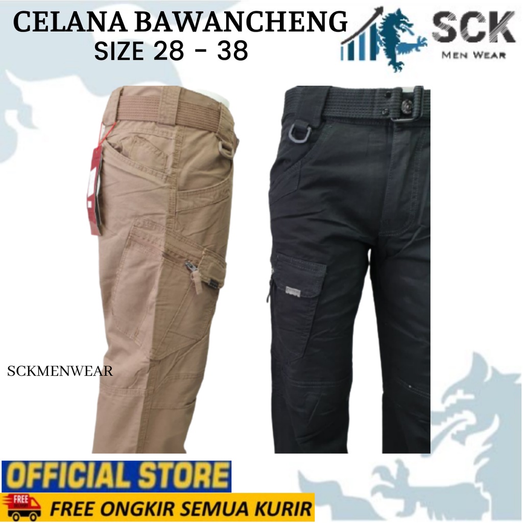 Celana Panjang Pria Polos Bawancheng Polos Motif Cargo Model Standar Tactical Halus Casual Size 28 - 36 - sckmenwear GROSIR