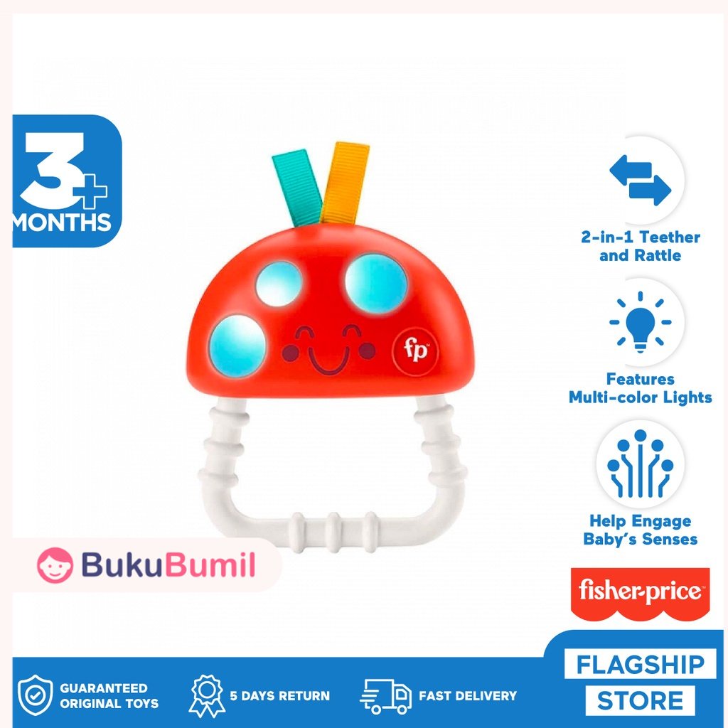 Mainan Edukasi Bayi Umur 0 1 2 3 4 5 6 Bulan Fisher Price Teethe 'n Glow Mushroom - Mainan Gigitan A