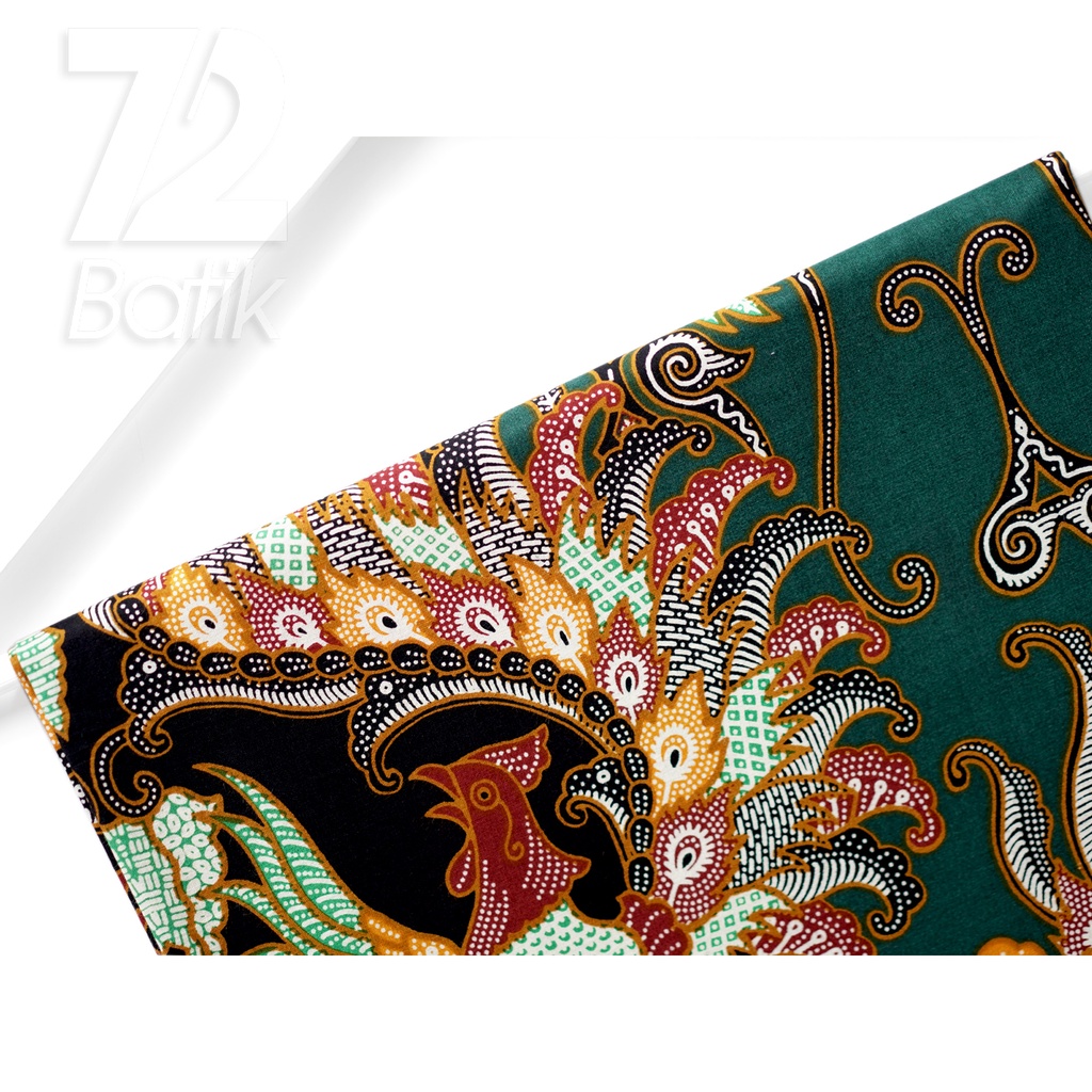 KAIN BATIK KATUN Premium Motif Burung Cendrawasih Warna Hijau 723179 Cap 72 Jarik Jarit Samping Kebat Panjang Batik Katun Modern Premium Bahan Seragam Batik Pernikahan Kantor Keluarga Murah Kamen Jadi Batik Bali Lembaran