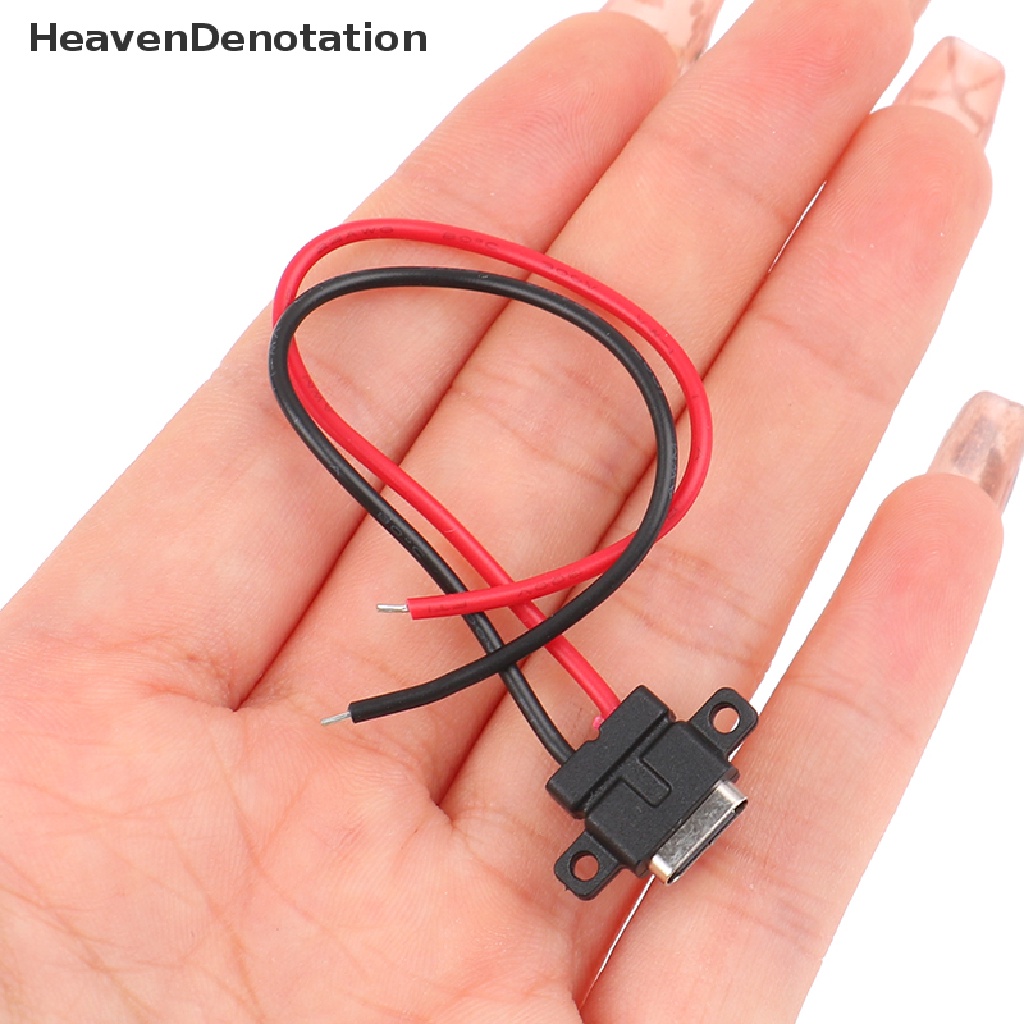 [HeavenDenotation] Typec 2Pin Port Soket USB C Perempuan Tahan Air Dengan Lubang Sekrup Pengisian Daya Cepat Antarmuka Pengisian Konektor USB Dengan Kabel H11.5mm HDV