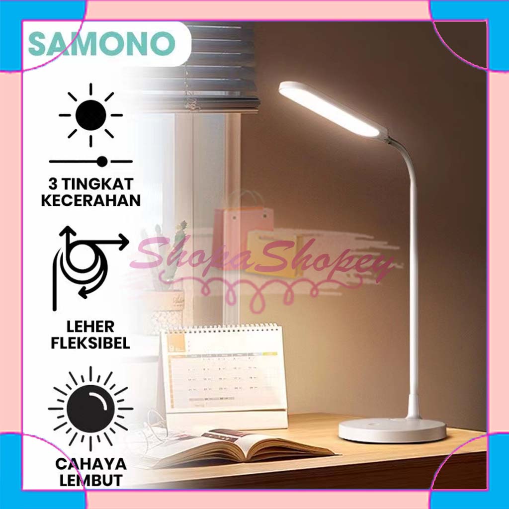 SAMONO Lampu Meja SW-DL10 LED 3 Tingkat Keterangan Leher Fleksibel Warna Cahaya Lembut  - Putih