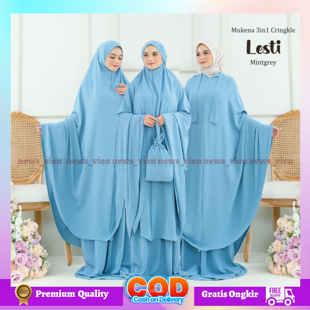 Mukena Terbaru Official - Mukenah dewasa Jumbo katun Crinkle adem mukena 3in 1 Jumbo warna hitam pol