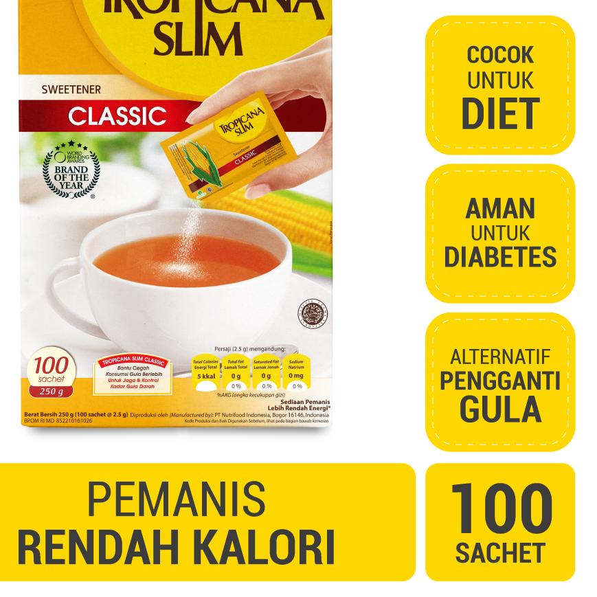 

☺ Tropicana Slim Sweetener Classic 100 sachet - Pemanis untuk Bantu Batasi Gula ✧