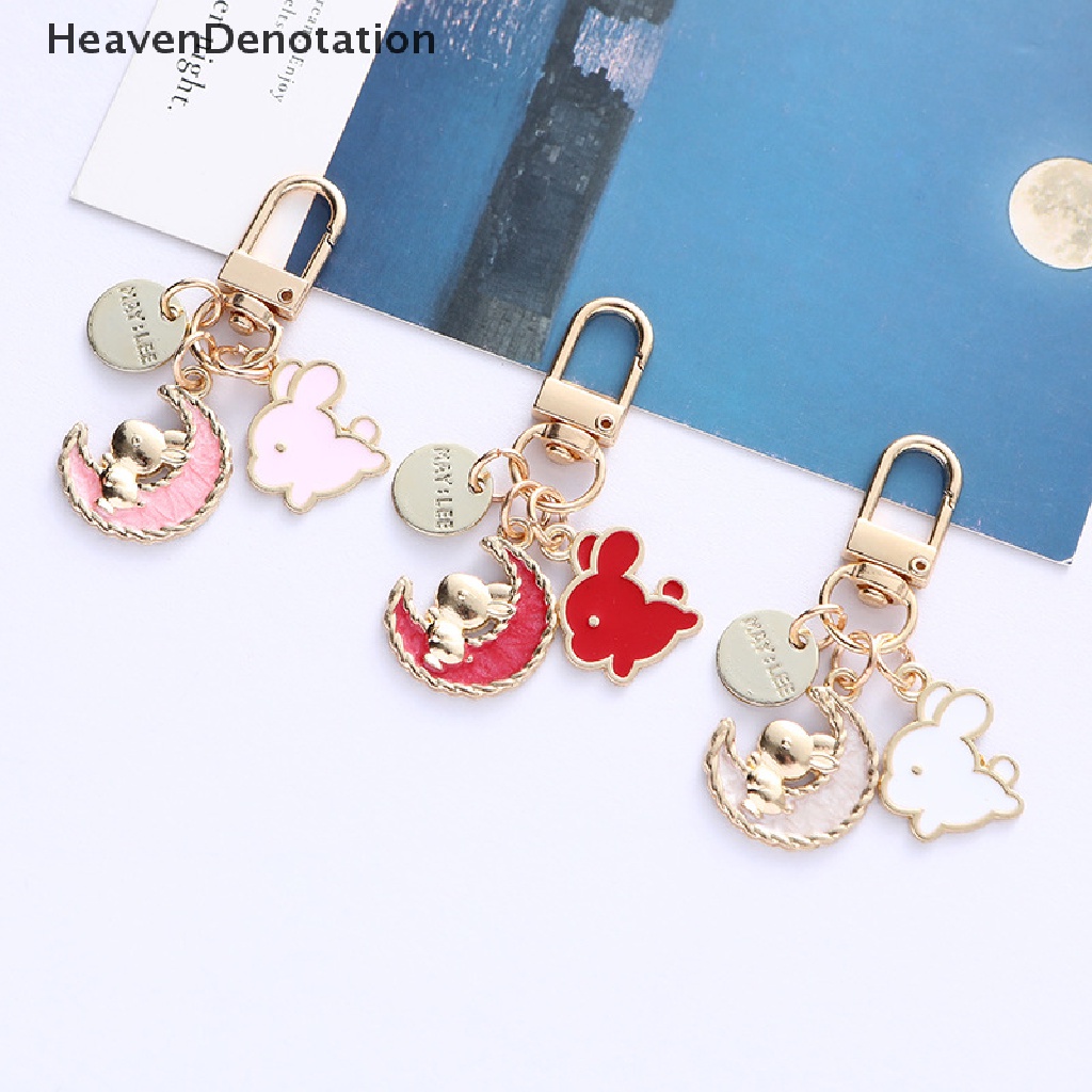 [HeavenDenotation] Kartun Bulan Kelinci Gantungan Kunci Untuk Gadis Wanita Kelinci Liontin Ransel Keyring Charm Mobil Keychain Perhiasan Hadiah HDV