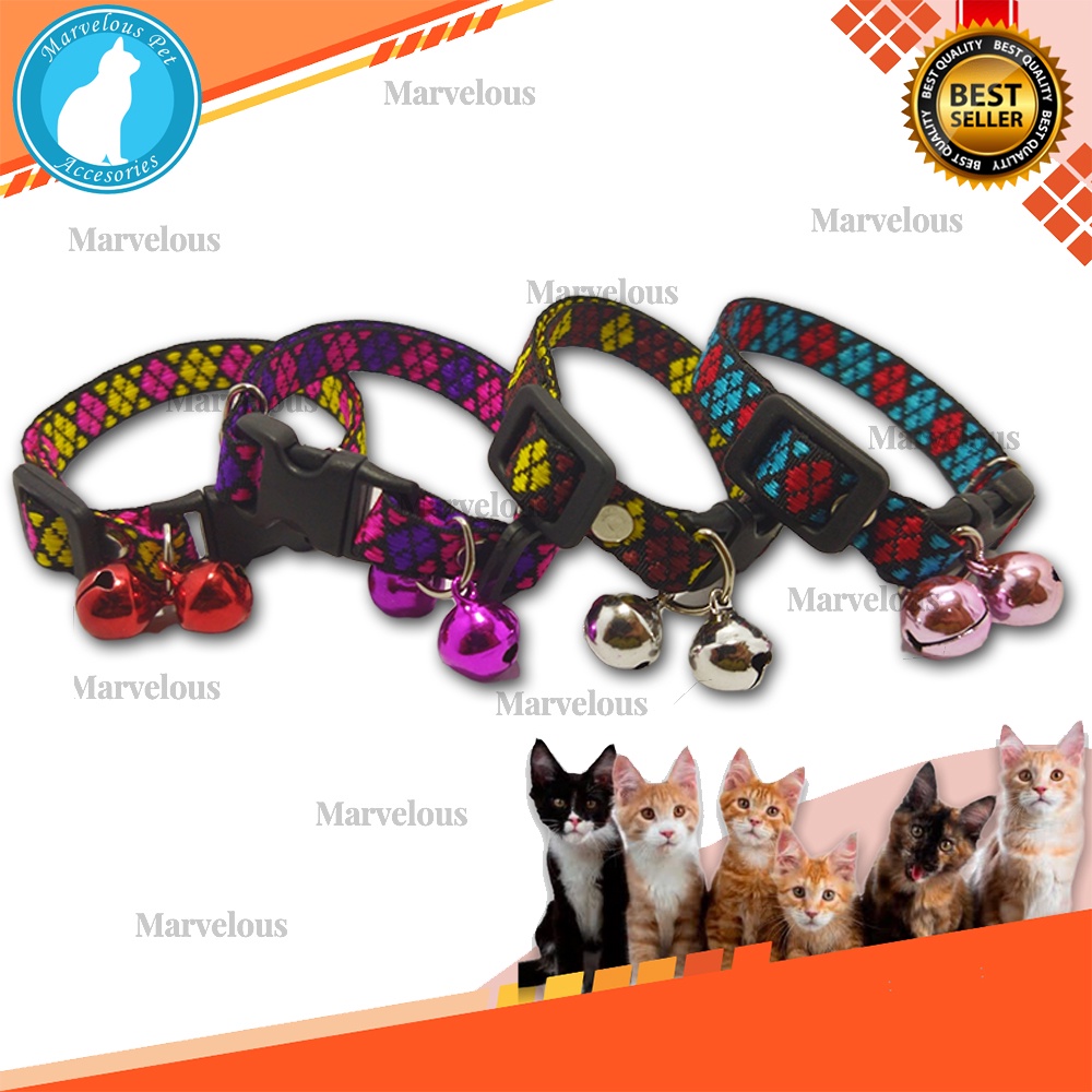 Kalung Kucing Motif Kotak Dua Lonceng 12 mm / Kalung Kucing Lucu / Kalung Anjing Kecil