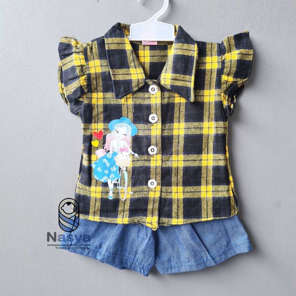 [SL-025] Setelan baju Anak Bayi Perempuan flanel motif kotak kotak (3-12 bulan)