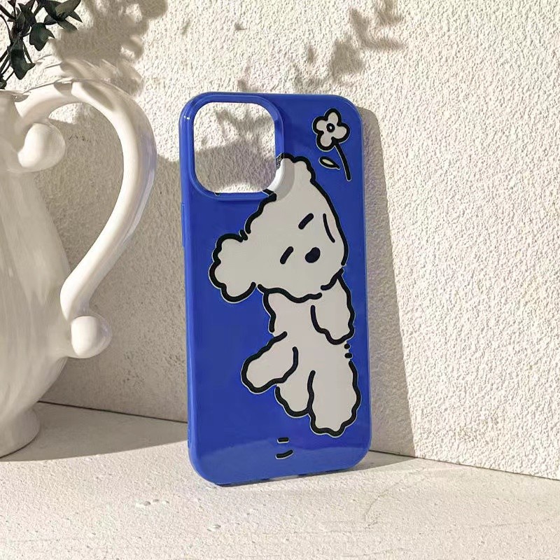 IPHONE Ins Flat Lying Dog Cocok Untuk Iphone14 14pro 14plus 13 13mini 13pro 13prm iPhone12 7Plus 8Plus Xr XS 13 12mini Pro Max TPU Empat Sudut Casing Ponsel Tahan Guncangan