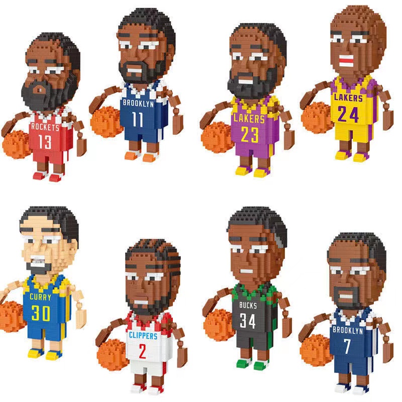 Nba Basket Bola Bintang Blok Bangunan Kompatibel Lego Miniatur Insert Diamond Partikel Puzzle Perakitan Mainan Anak Laki-Laki Puzzle