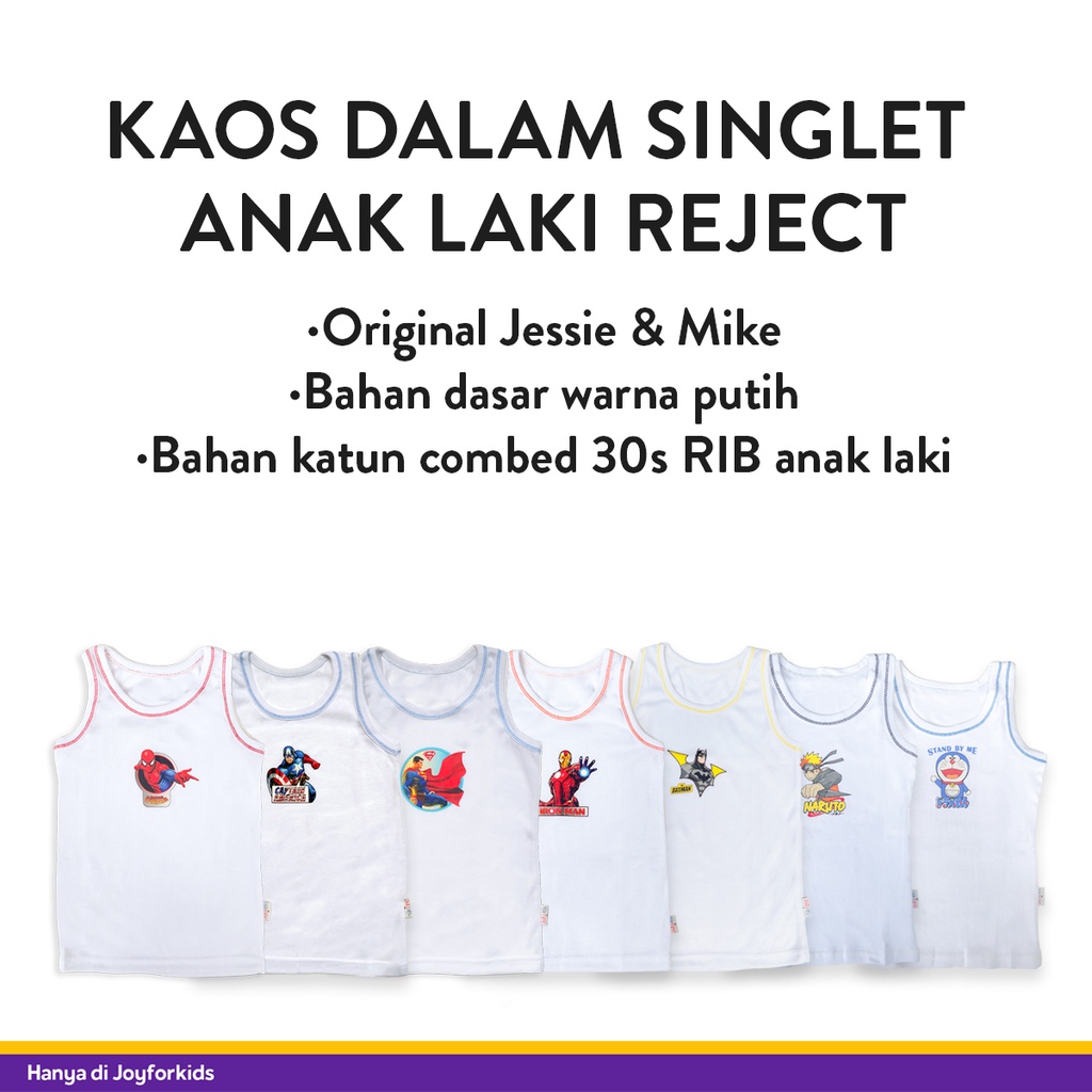Kaos dalam Singlet Anak Laki Jessie & Mike Reject Pabrik