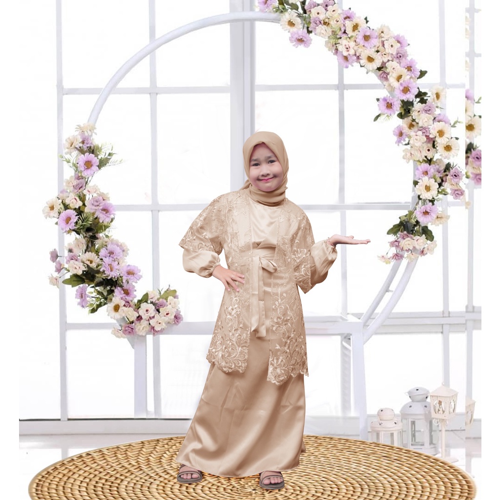 Lucianna Kid/Gamis Pesta Anak-Anak/ Dress Set Cardi Outer Anak Tanggung/Fashion Muslim/Model Kekinian