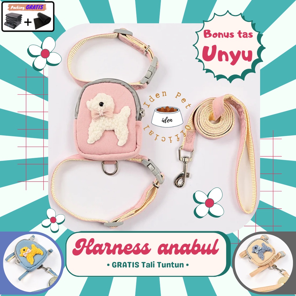 Harness Kucing Besar Kecil Tali Tuntun Hewan Rompi Anjing Cat Dog Harnes Ada Tas Mini