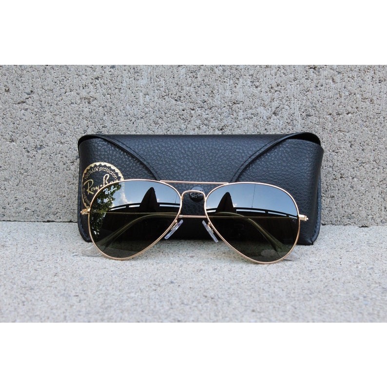 Kacamata Original RayBan Aviator Large Metal Black Gold Lensa Kaca