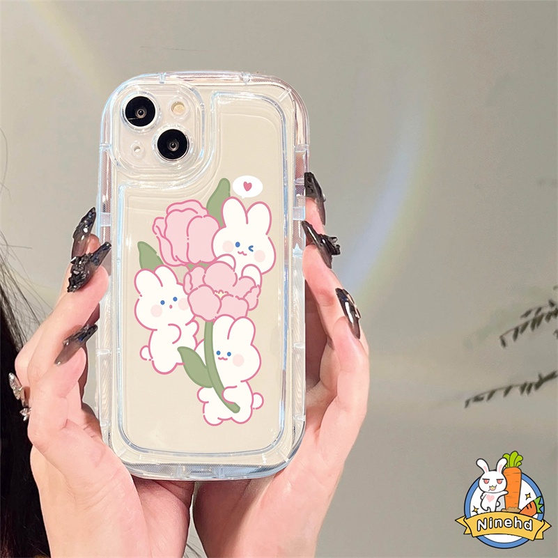 IPHONE Casing Kompatibel Untuk Iphone14 13 12 11 Pro Max X Xr Xs Max SE 8 7 6 6s Plus Kartun Kelinci Transparan Kristal Silicone Airbag Shockproof Phone Case Penebalan Cover Pelindung