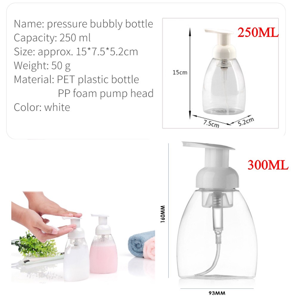 Botol Pump Foam Bening 300ml/botol Foaming Sabun/Botol Blister Rumah Tangga/Tempat Lotion Shampoo/Shower Gel Foam Pump bottle/Wadah Dispenser Cair Mousses