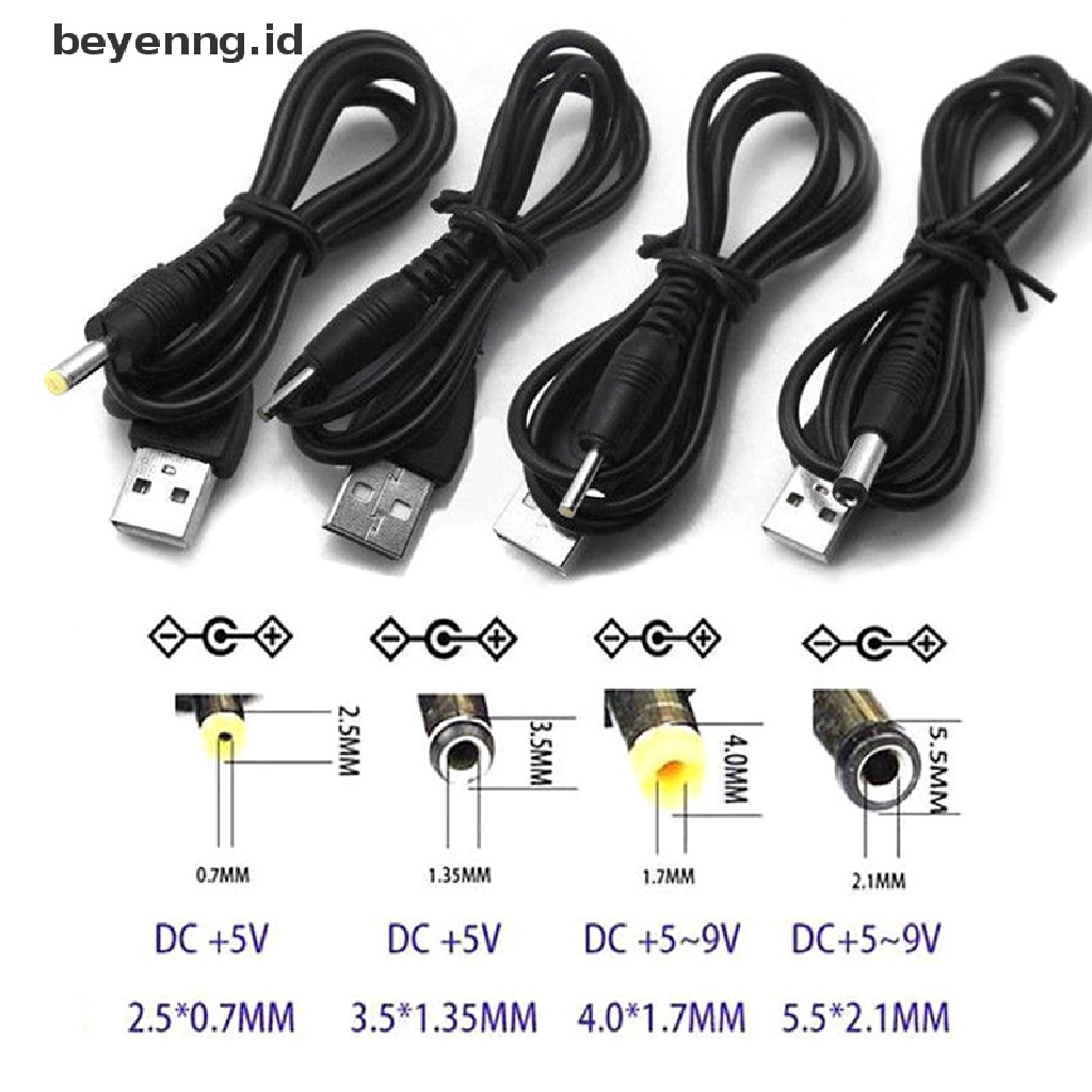 Beyen USB Port to 2.5 3.5 4.0 5.5mm 5V DC Barrel Jack Kabel Listrik Cord Connector Black ID