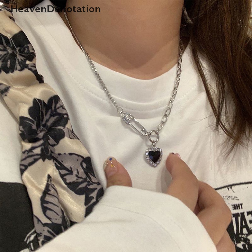 [HeavenDenotation] Punk Fashion Hitam Jantung Kalung Untuk Wanita Rantai Jantung Liontin Kalung Leher Choker Kalung Perhiasan Kerah HDV