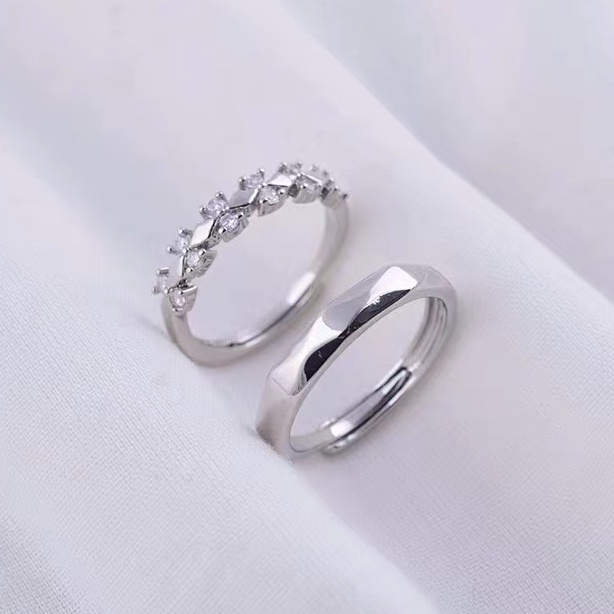 Cincin Berlian Moissanite Pasangan Cincin Kawin Perak Simulasi Lamaran Cincin Hadiah