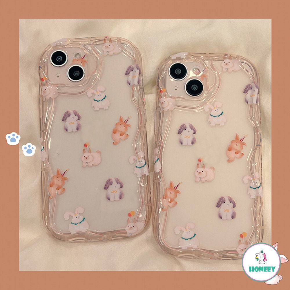 Girly Pinkish Casing Ponsel Kelinci Layar Penuh Kompatibel Untuk iPhone 14 Pro Max13 12 11 Pro Max Shockproof Cairan Lembut Silicon Penutup Belakang