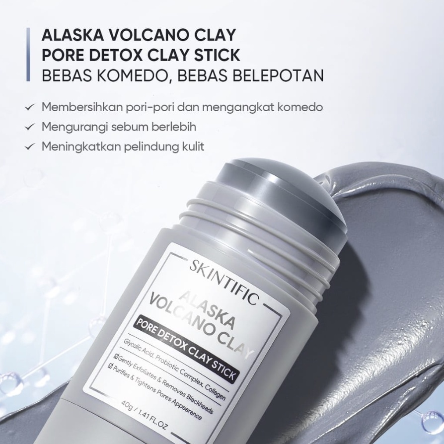 SKINTIFIC - Alaska Volcano Pore Detox Clay Stick 40g Mask Masker wajah