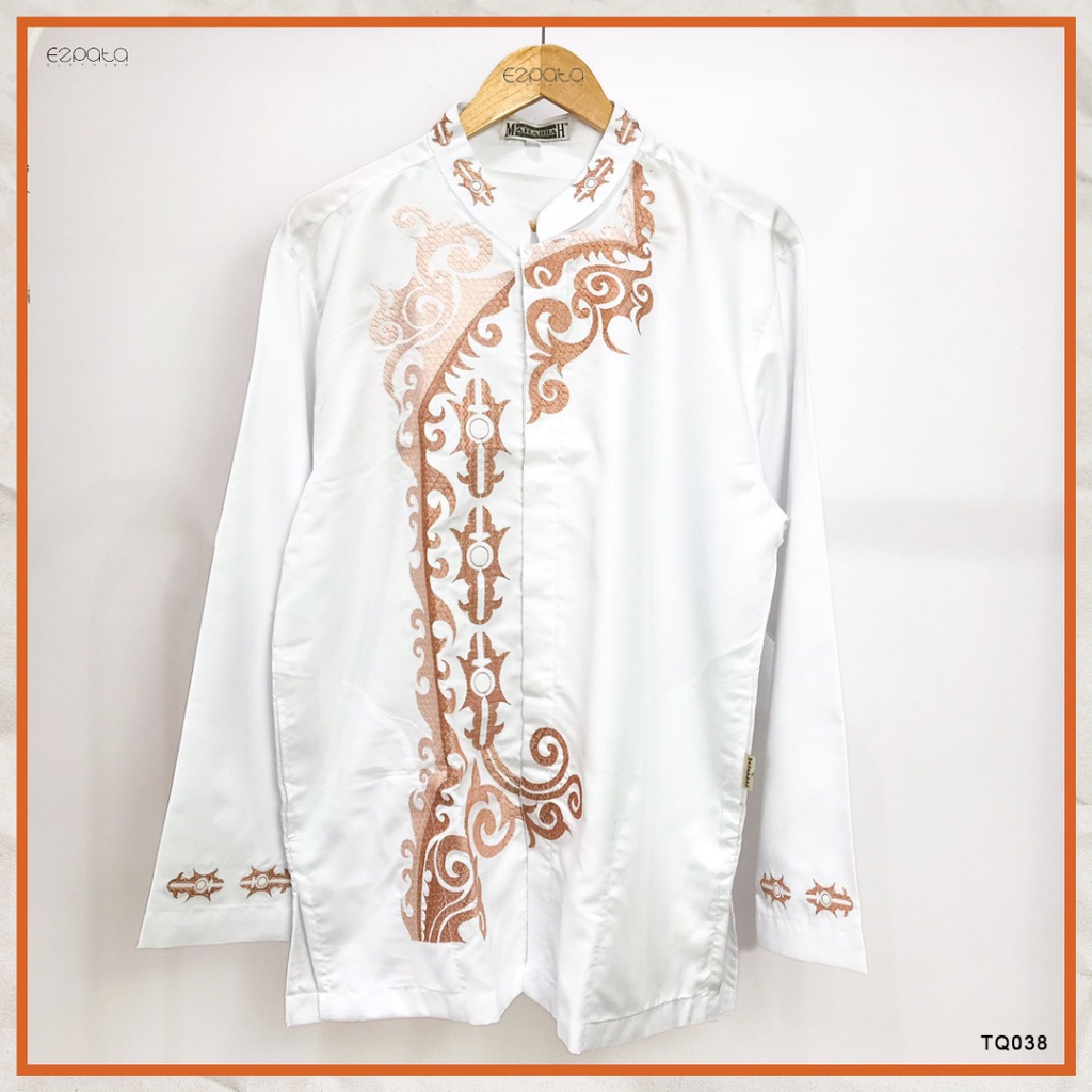 Ezpata Baju Muslim Pria Taqwa Putih Lengan Panjang Jumbo Motif Bordir Saku Samping Bahan Premium Ukuran XL Terbaru Termurah