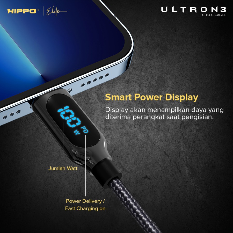 Hippo Elite Ultron 3 Kabel Charger Fast Charging USB C to C PD 100W